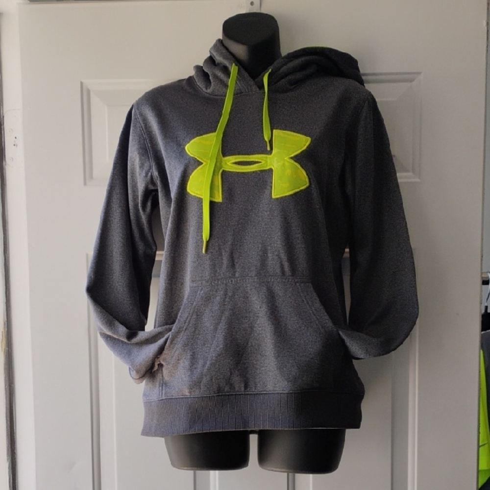 🚨BoGo½ UNDER ARMOUR Unisex Gray Neon Green Hoodie Sweater Top